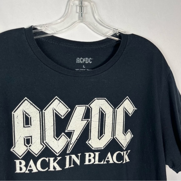 AC/DC Back In Black Retro Black Distressed Logo Short Sleeve Unisex Crewneck Tee - Picture 2 of 4